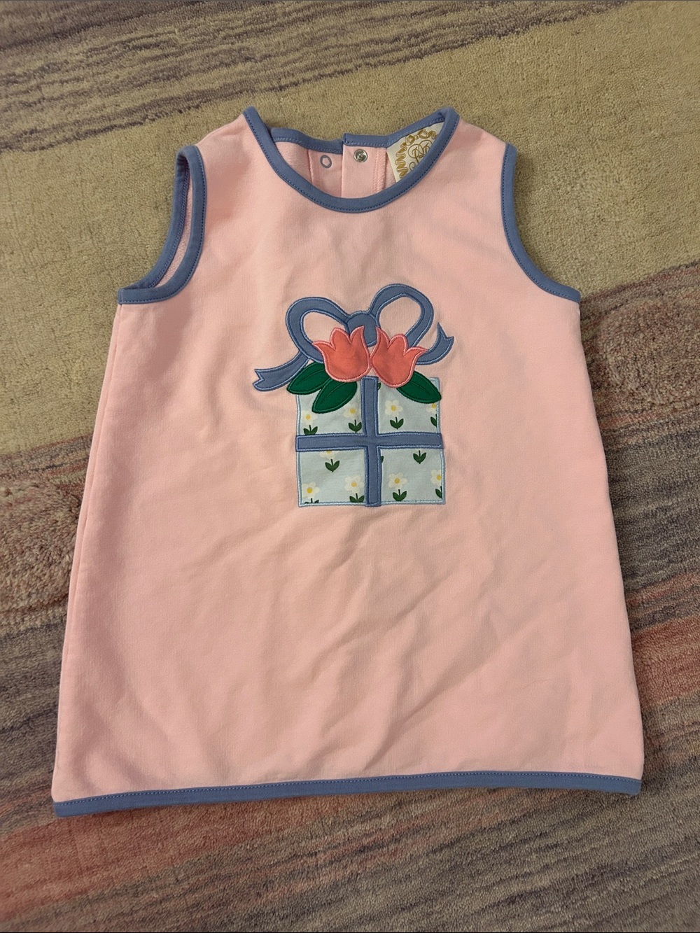 The Beaufort Bonnet Company Pink Sleeveless Dress with Blue Trim